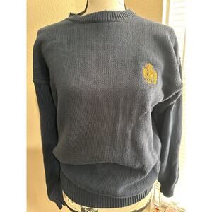 VINTAGE 90s Ivy Crew Preppy Classic Sz L Blue Sweater Long Sleeve Cotton